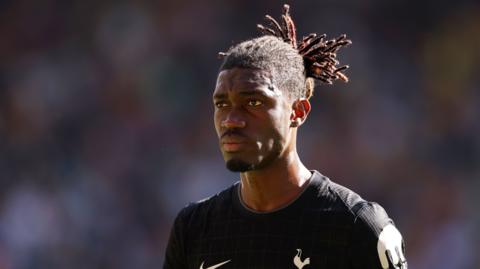 Yves Bissouma of Tottenham Hotspur looks on during the Premier League match between Wolverhampton Wanderers and Tottenham Hotspur at Molineux on April 25, 2026 in Wolverhampton, England.