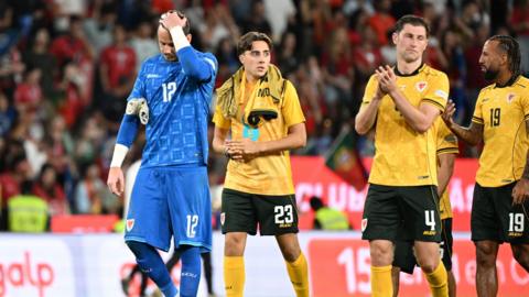 (left to right) Wales players Danny Ward, Joel Colwill, Ben Davies and Sorba Thomas