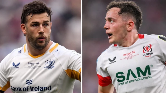 Leinster's Caelan Doris and Ulster's Mike Lowry