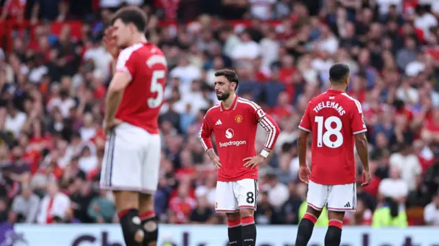 Harry Maguire, Bruno Fernandes and Youri Tielemans 
