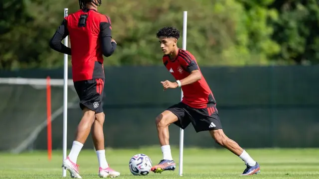 JJ Gabriel of Manchester United in action during a first-team training session