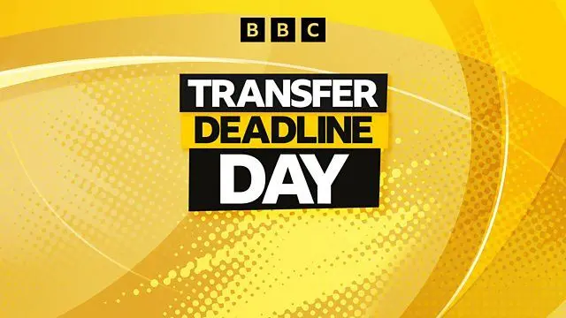 A graphic of a yellow background with 'transfer deadline day' written in the middle
