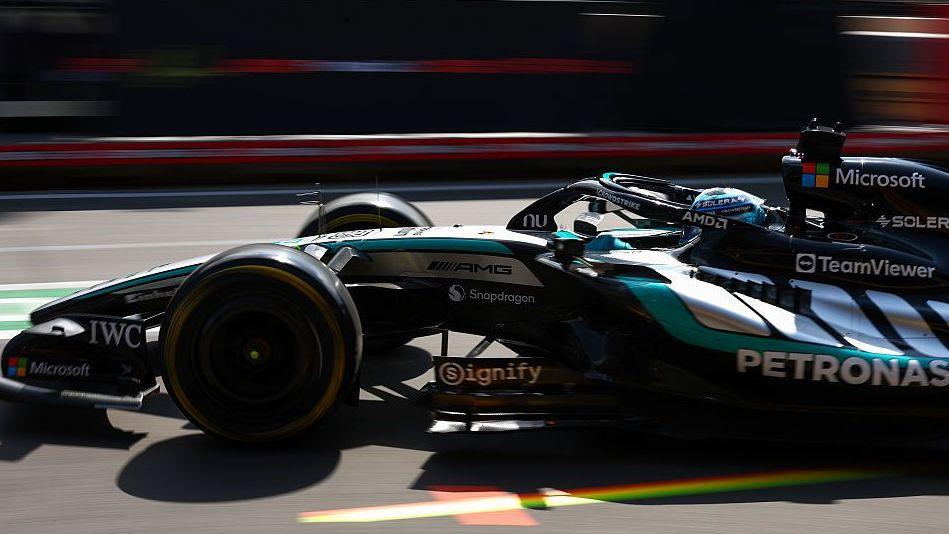 George Russell in his Mercedes on track during final practice of the Baku Grand Prix 