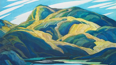 Detail of mountain and blue sky in Franklin Carmichael's Lone Lake (1929) (Credit: Alamy)