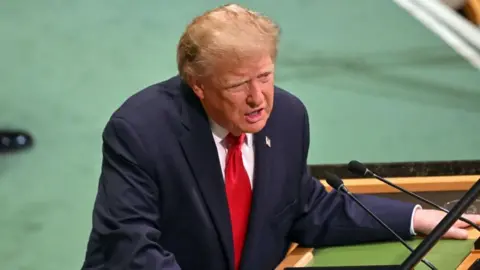United States President Donald Trump speaks during the UN General Assembly.
