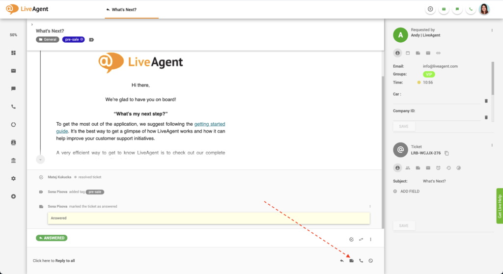 Knop Notitie toevoegen in LiveAgent