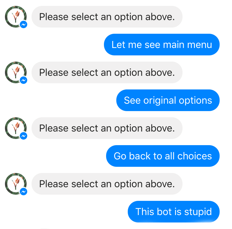 Chatbot stuck in a loop — a common example of context debt in customer support