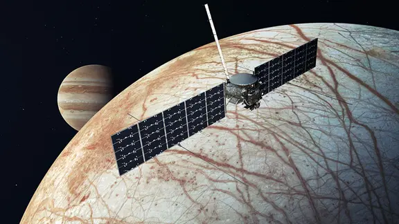 NASA-Illustration der Raumsonde Europa Clipper, die den Jupitermond Europa untersuchen soll.