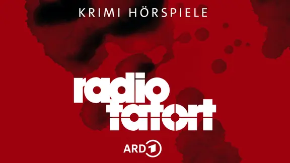 Rotes Hintergrundbild mit Blutflecken. Darauf in großer weißer Schrift das Logo „radio tatort“. 