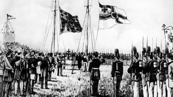 Auf Helgoland wird am 10.08.1890 im Beisein von Kaiser Wilhelm II. die deutsche Flagge gehisst.