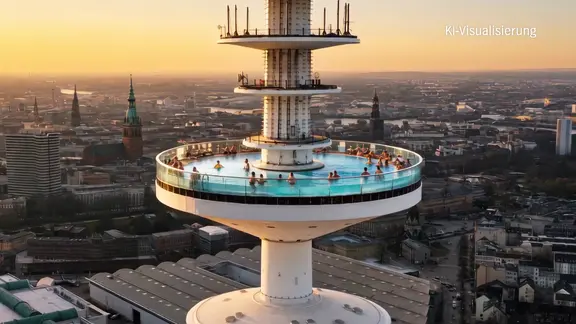 Eine KI-generierte Visualisierung zeigt einen Pool auf dem Heinrich-Hertz-Turm.