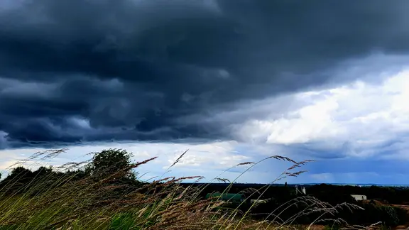 Regenwolken über einem Feld bei Nienburg.