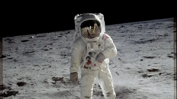 US-Mondlandung mit Apollo 11 am 20.7.1969: Astronaut Edwin E. (Buzz) Aldrin auf der Mondoberfläche, fotografiert von Neil Armstrong.