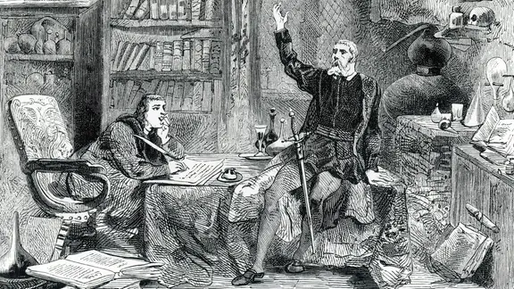 Abbildung von Philippus Aureolus Paracelsus mit seinem Sekretär