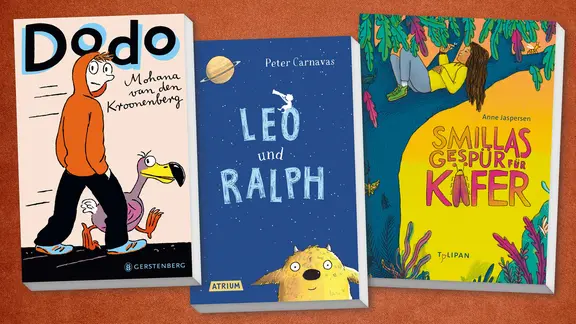 Cover: Peter Carnavas: "Leo und Ralph", Anne Jespersen: "Smillas Gespür für Käfer", Mohanna van den Kroonenberg: "Dodo"