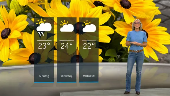 NDR Schleswig-Holstein Moderatorin Meike von der Goltz im Studio mit der Wettervorhersage.