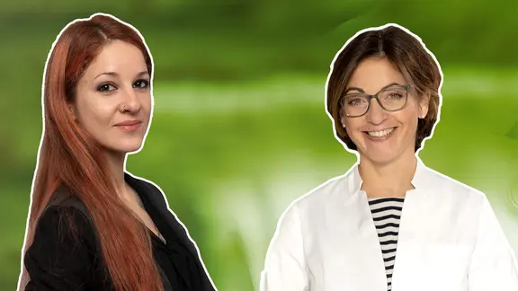 Moderatorin Julia Demann mit Ernährungsdoc Silja Schäfer.
