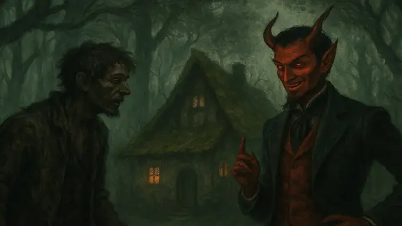Ein Bild aus dem Märchen "Des Teufels rußiger Bruder". 