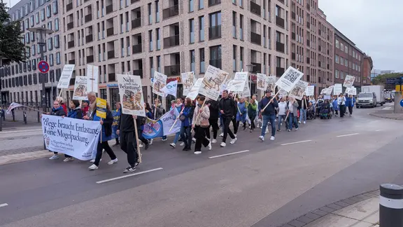 Demonstrierende während einer Demonstration gegen Probleme in der Pflege in Kiel