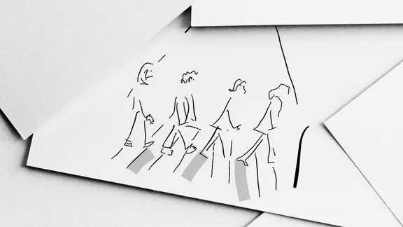 Eine Karikatur des Covers des Beatles Cover "Abbey Road"