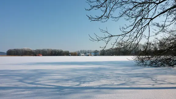 Blick auf den gefrorenen Schweriner See