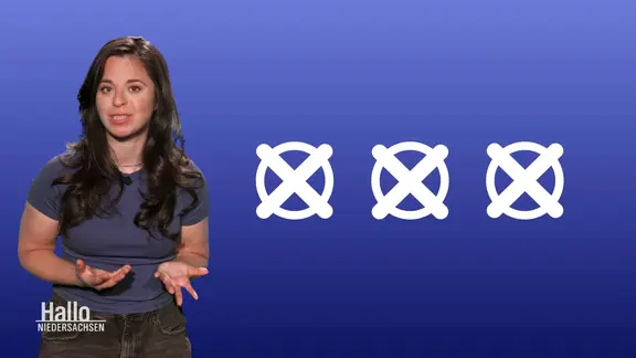 Social-Media-Host Chiara Battaglia neben einer Grafik, die drei angekreuzte Kreise zeigt.