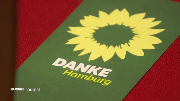 Auf einem Flyer mit dem Logo der Grünen steht "Danke Hamburg".