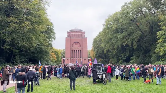 Demonstrierende vor dem Hamburger Planetarium.