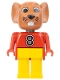 Minifig No: fab9b  Name: Fabuland Mouse - Maximillian Mouse (Max), Brown Head, Red Top with Number 8
