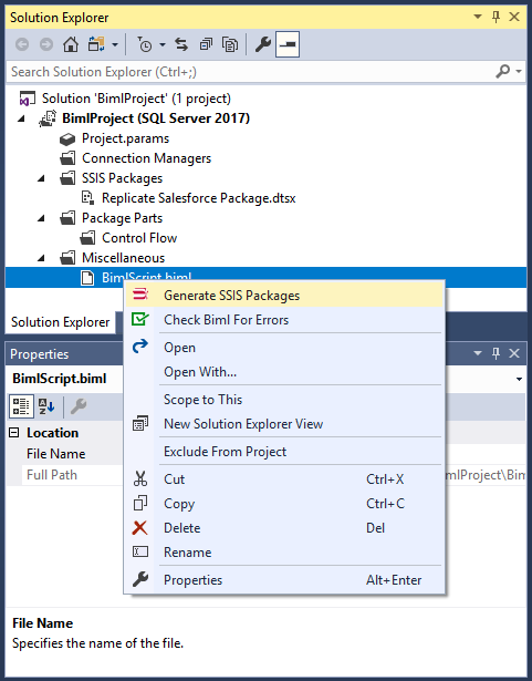 Biml から SSIS パッケージを生成