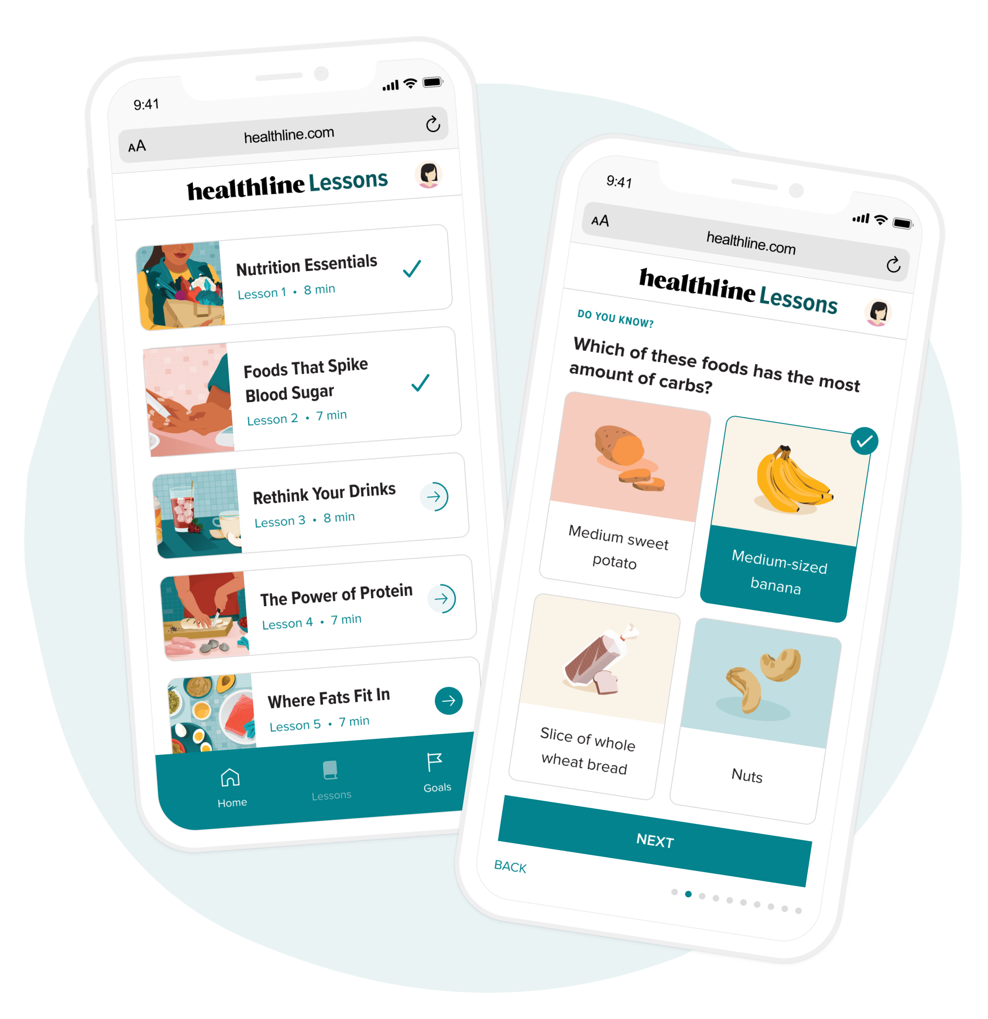 phones with healthline lessons, and a quiz question