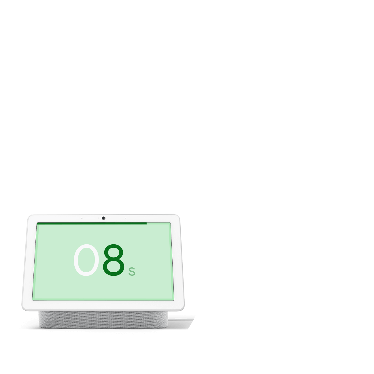 google home device showing the time with green and blue letters