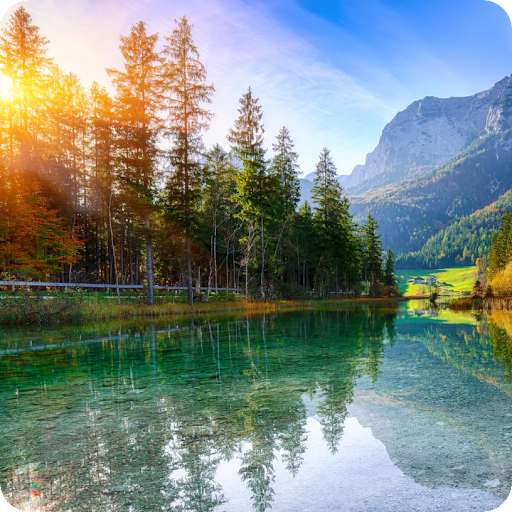 Ein Foto eines Bergsees in gestochen scharfem Ultra HDR mit lebendigen Farben.