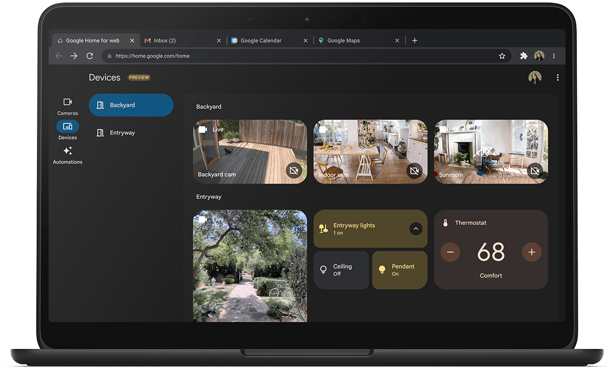 Image of Google Home for web interface on a laptop