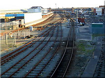 SH2482 : Railway lines on the northern side of Holyhead railway station by Jaggery