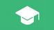 The graphic for DW Akademie's Media and Journalism Education field of action shows a graduate hat on a green background