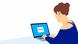 Picture of a woman with a blue top at a laptop