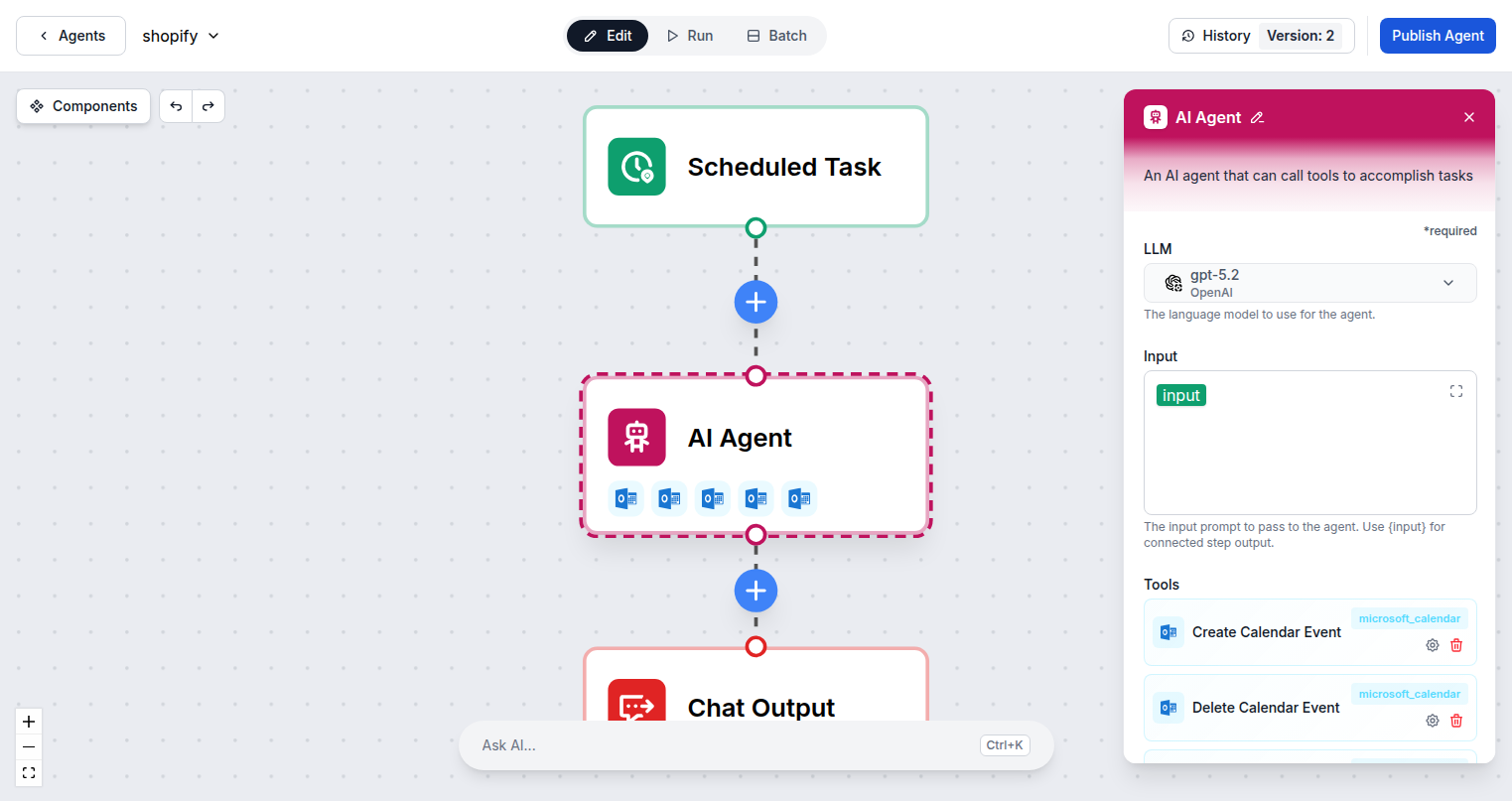 Seleção de ferramenta FlowHunt Calendário Microsoft
