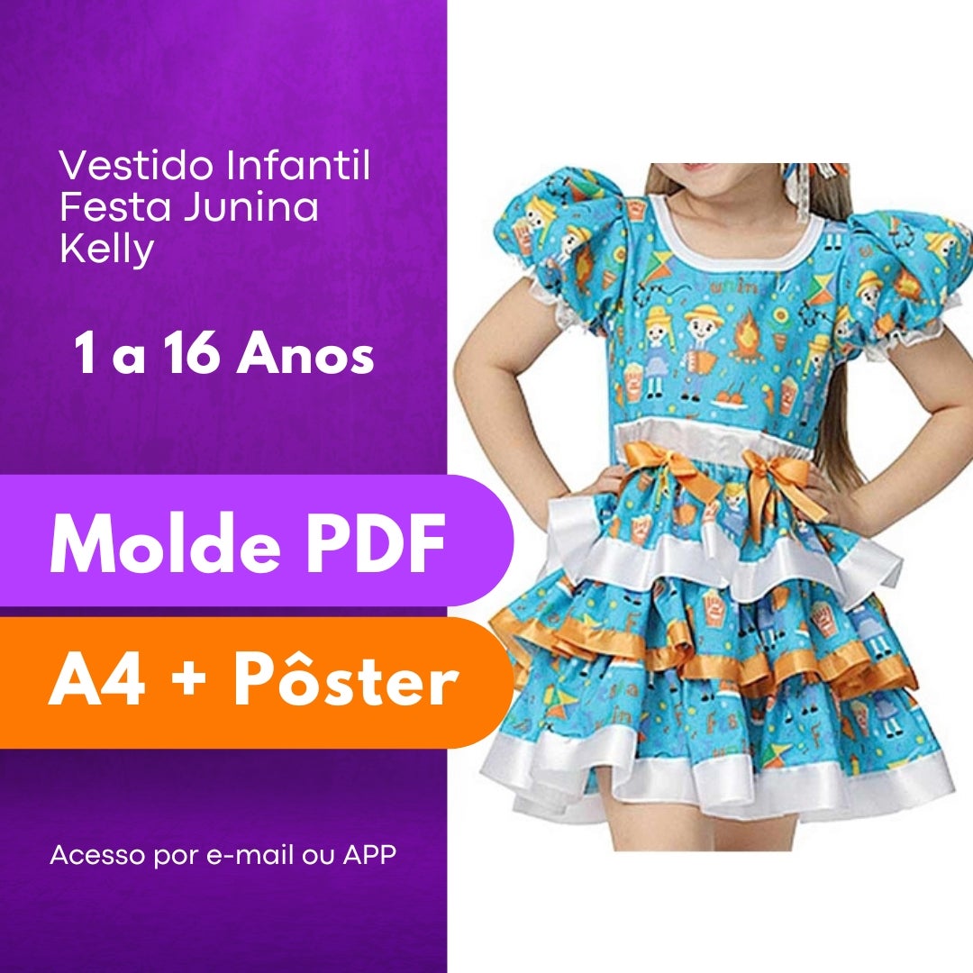 MOLDE VESTIDO FESTA JUNINA INFANTIL KELLY - Moldes WG | Hotmart