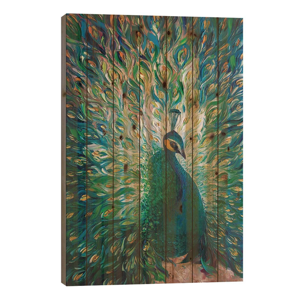 iCanvas 26"x18" Peacock XXII Wood Print by Willson Lau : Contemporary Style, Animal Wall Art, No Battery Required