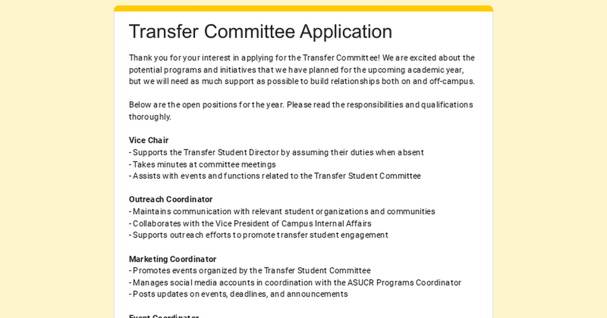 Transfer Committee Application 25-26