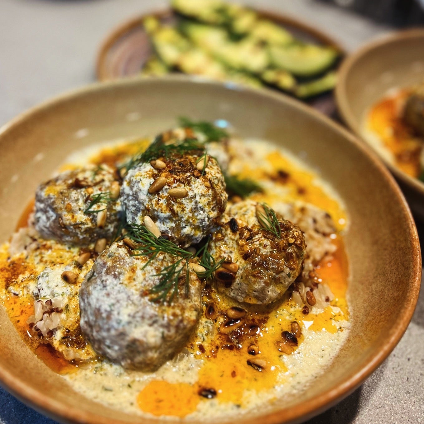 Turkish Lamb Meatballs in Warm Yoghurt Sauce