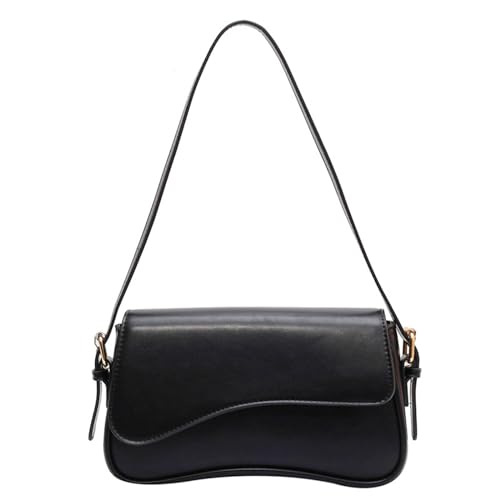 Shoulder Bag for Women Y2K Trendy Purse Vegan Leather Hobo Handbags Clutch Saddle Bag with 2 Removable Strap (black)