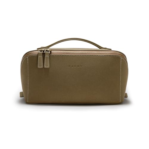 EACHY Travel Makeup Bag, Faux Suede Cosmetic Bags for Women,Large Capacity Portable Pouch Open Flat Toiletry Bag Make up Organizer with Divider and Handle