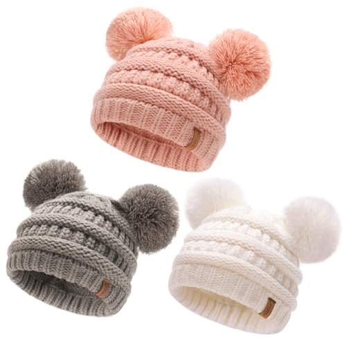FURTALK Baby Winter Knitted Beanie Hat Soft Warm Lined Pom Pom for Infant Toddler Skull Cap