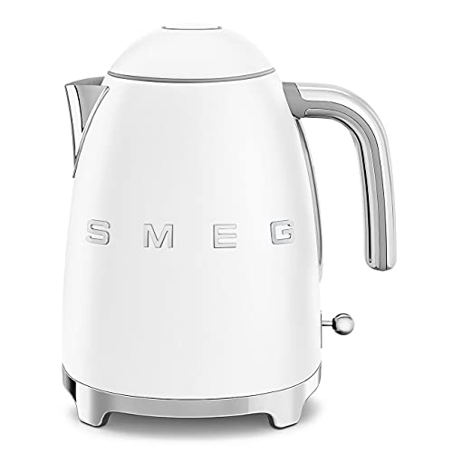 SMEG 50's Retro Style 7 Cup Electric Water Kettle with Automatic Shutoff, Removable Base, and Water Indicator, KLF03WHUS, White