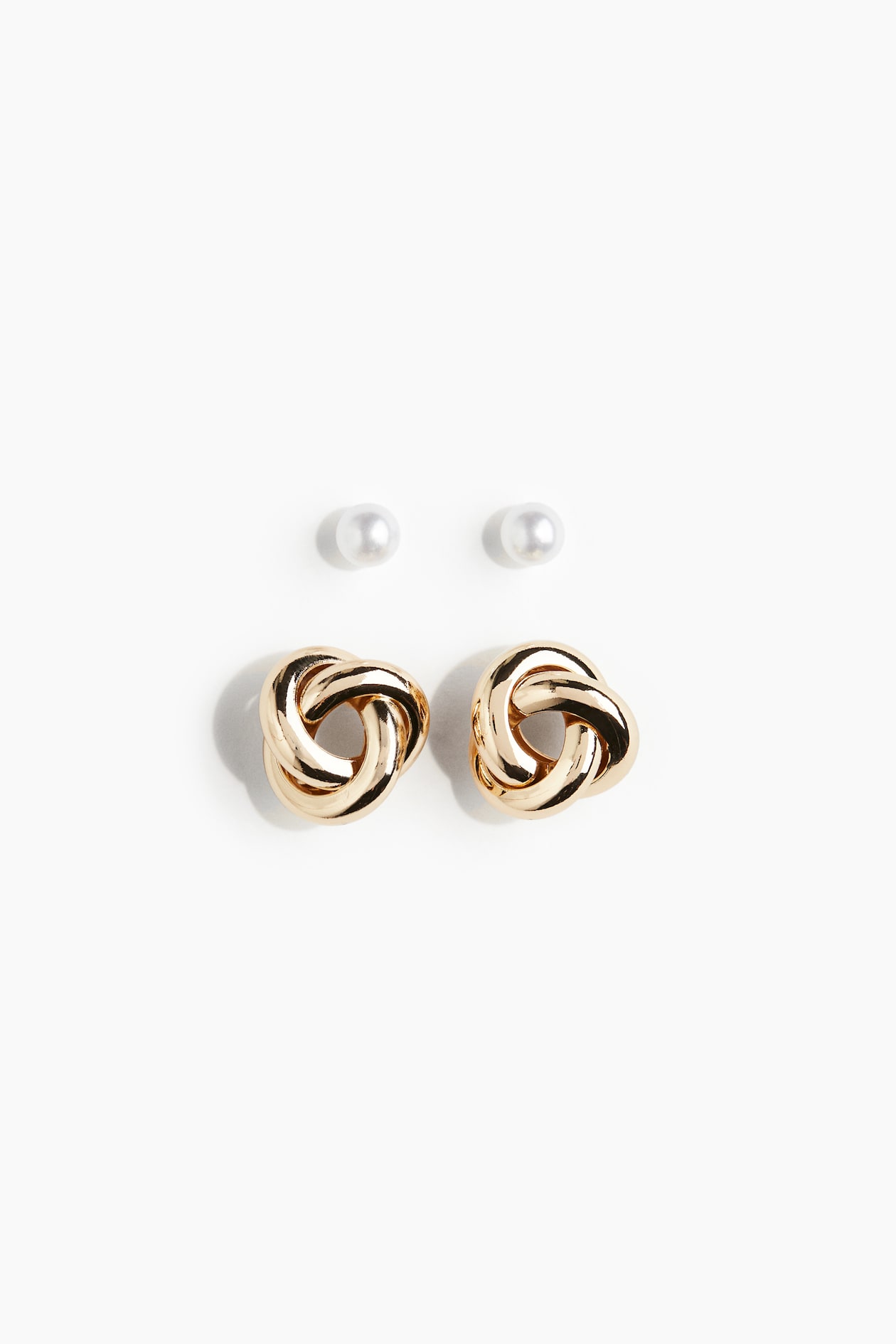 H&M 2 Pairs Stud Earrings - Gold-colored/white 