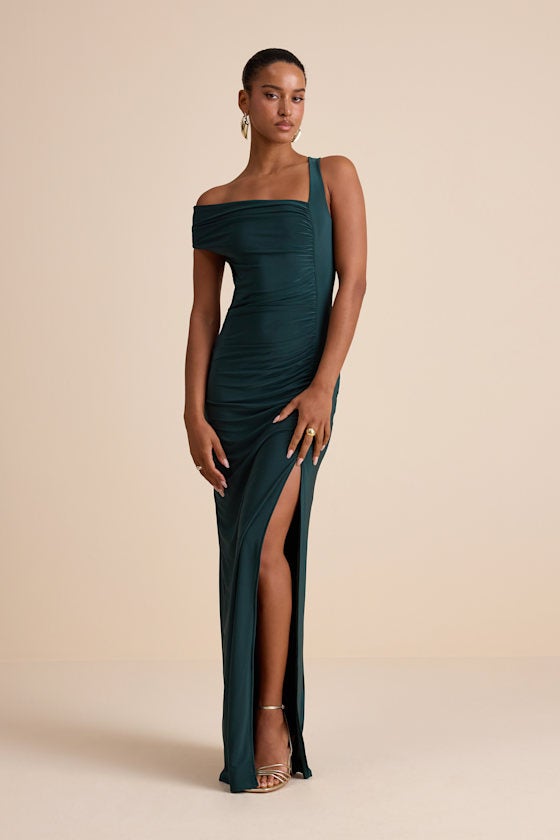 Emerald Maxi Dress - Jersey Knit Maxi Dress - Ruched Column Maxi - Lulus