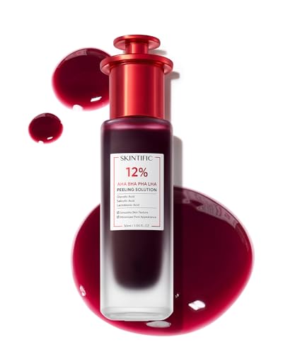 SKINTIFIC 12% AHA BHA PHA LHA Peeling Solution, Glycolic Acid Acne Treatment for Face, Exfoliating Peeling Serum for Dull, Rough, Oily Skin with Clogged Pores & Dead Cells