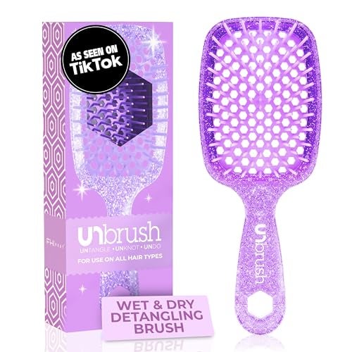 FHI Heat UNbrush Detangling Brush for Pain-Free Brushing on All Wet or Dry Hair Types — Durable DuoFlex Anti-Static Bristles, Lightweight Handle, Vented Hair Brush, Amethyst Lavender